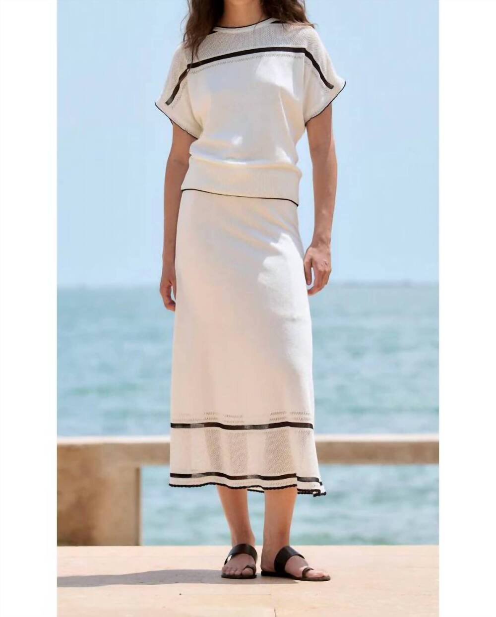 NEW SITA MURT openwork hem midi skirt in ecru
